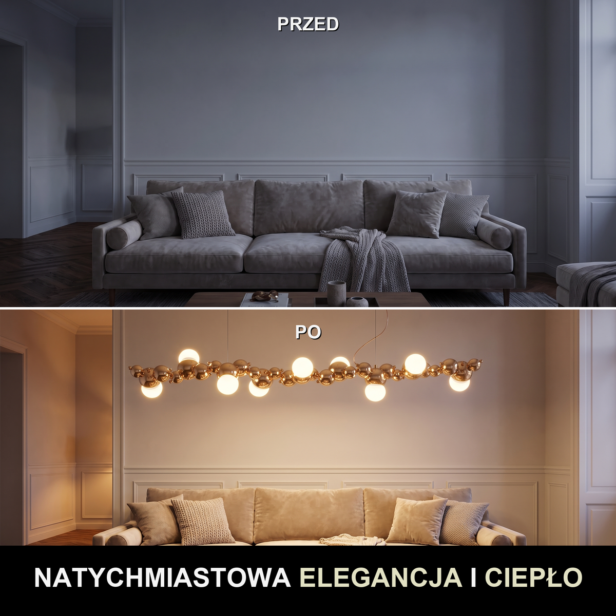 Żyrandol złoty kule | Ricena – przed i po