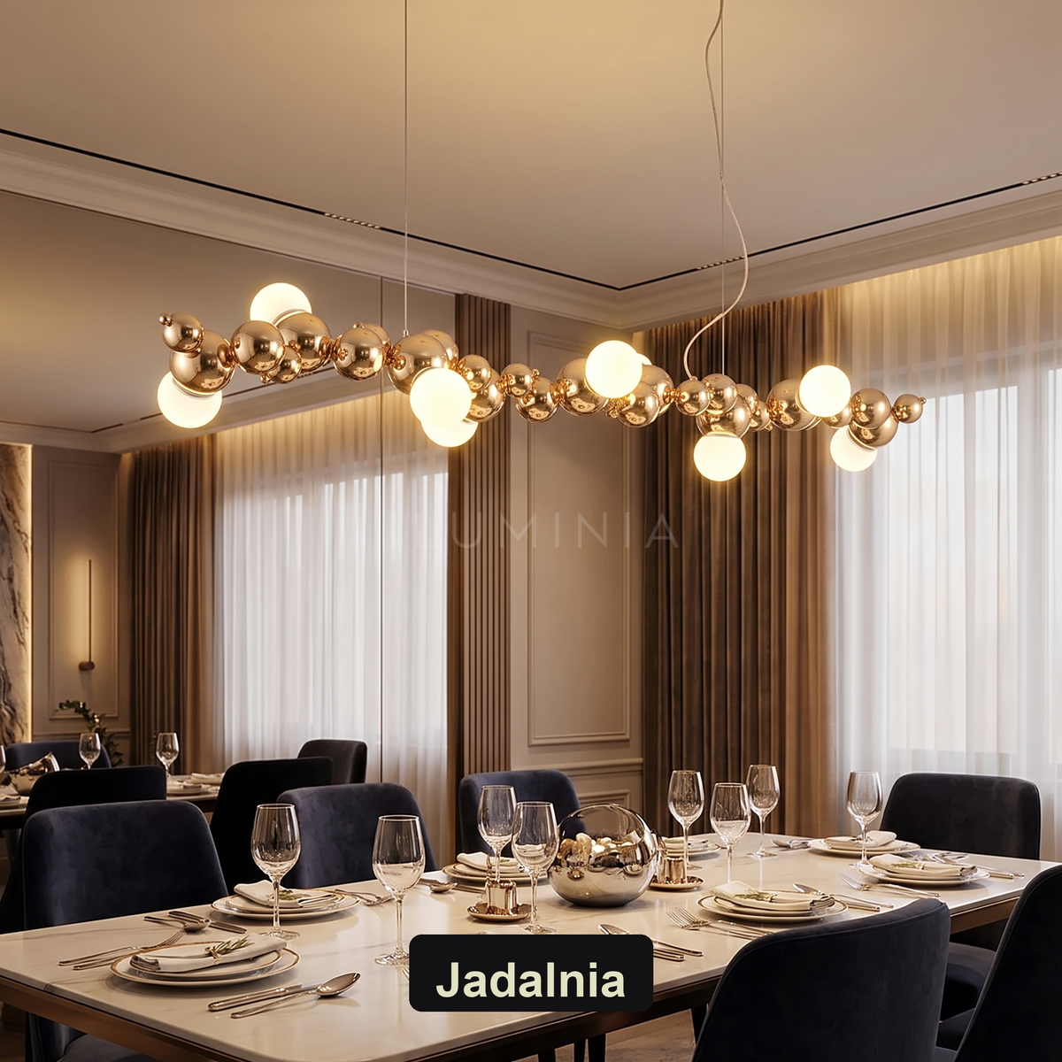 Żyrandol złoty kule | Ricena – jadalnia