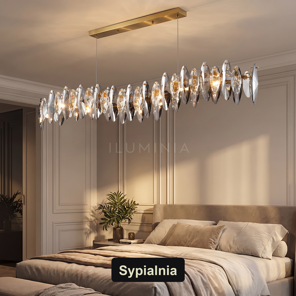 Nowoczesny żyrandol LED liniowy srebrny | Pietta – sypialnia