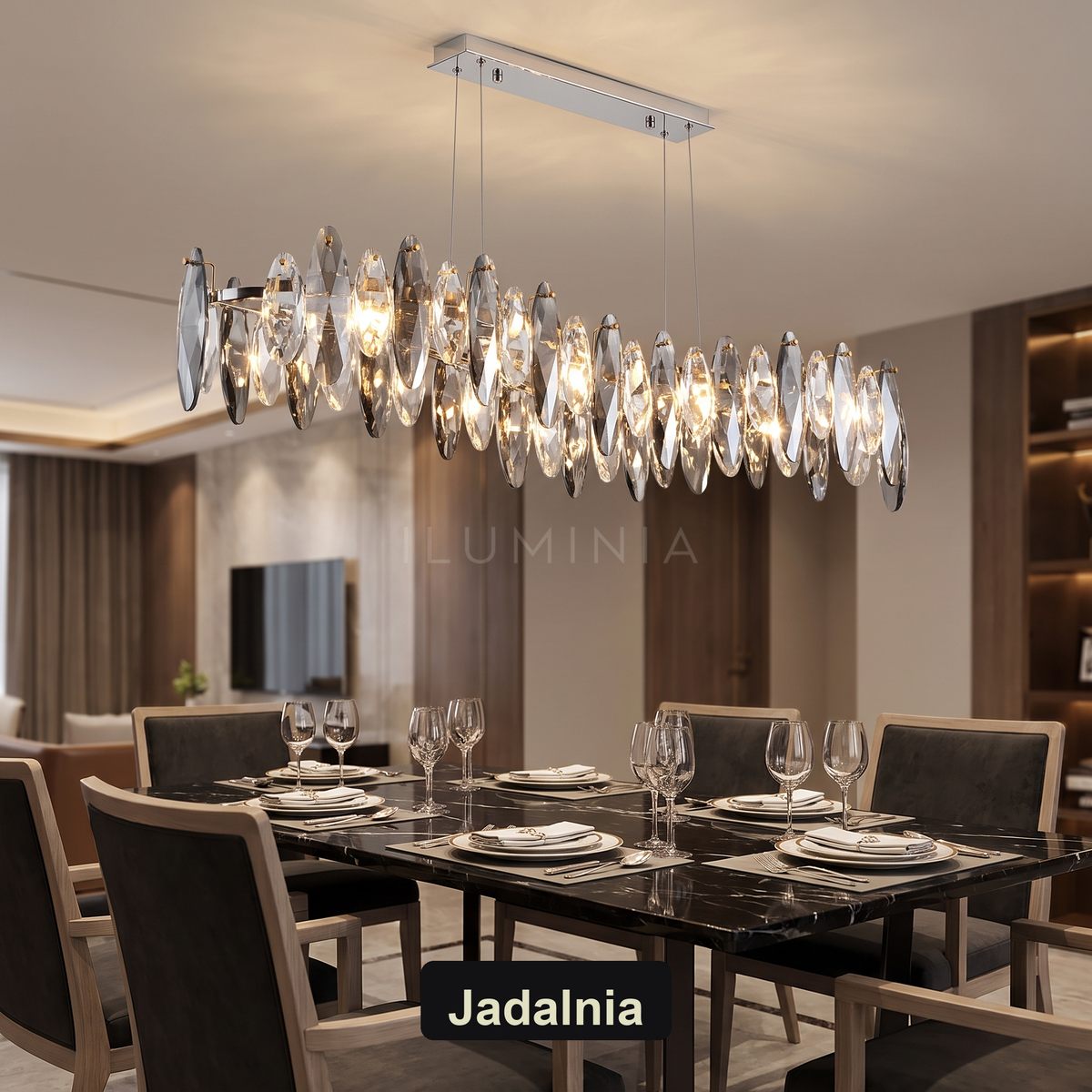 Nowoczesny żyrandol LED liniowy srebrny | Pietta – jadalnia