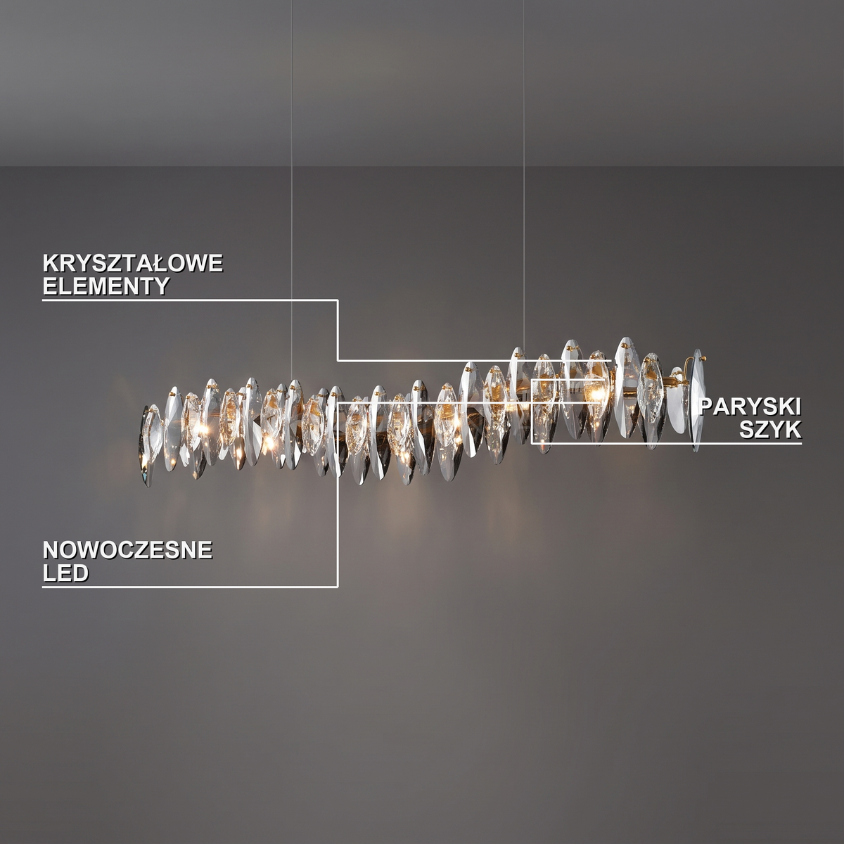 Nowoczesny żyrandol LED liniowy srebrny | Pietta – cechy i funkcje